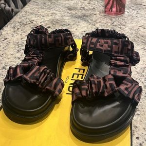 FF Monogram Satin Ruched Sport Sandals